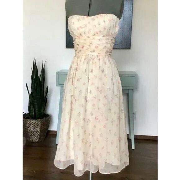 Jill Stuart Women’s 4 Strapless Floral Print Silk Chiffon Georgette Dress - Picture 1 of 7